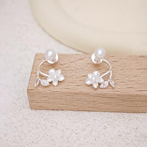 Pearl Earrings for Women, 14k Pearl Drop Dangle Earrings Gold Earrings for Women Trendy Cute Prom Bridal Earring Flower Long Earring Wedding Jewelry4