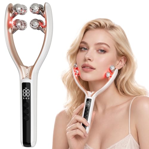 Face Massager, Face Roller Tmj & Jaw Massager for Lymphatic Drainage, Face Massager Tool with Red Blue Light, Vibration, Heating, for Home & Travel
