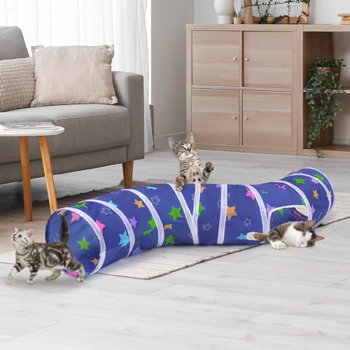 Image of Glittme Cat Tunnel, Cat Tunnels for Indoor Cats, S-Shape Peekaboo Cat Cave with Cat Toys, Foldable Cat Tubes and Tunnels for Cats, Rabbit, Puppy, Guinea Pig