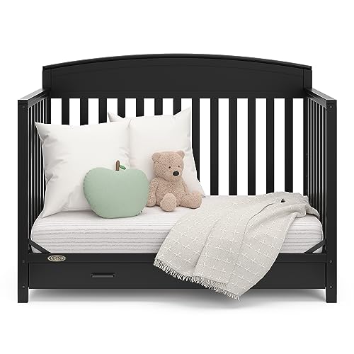 Graco Benton 5-in-1 Convertible Crib with Drawer (Black) - Converts from Baby Crib to Toddler Bed, Daybed and Full-Size Bed, Fits Standard Full-Size Crib Mattress, Adjustable Mattress Support Base