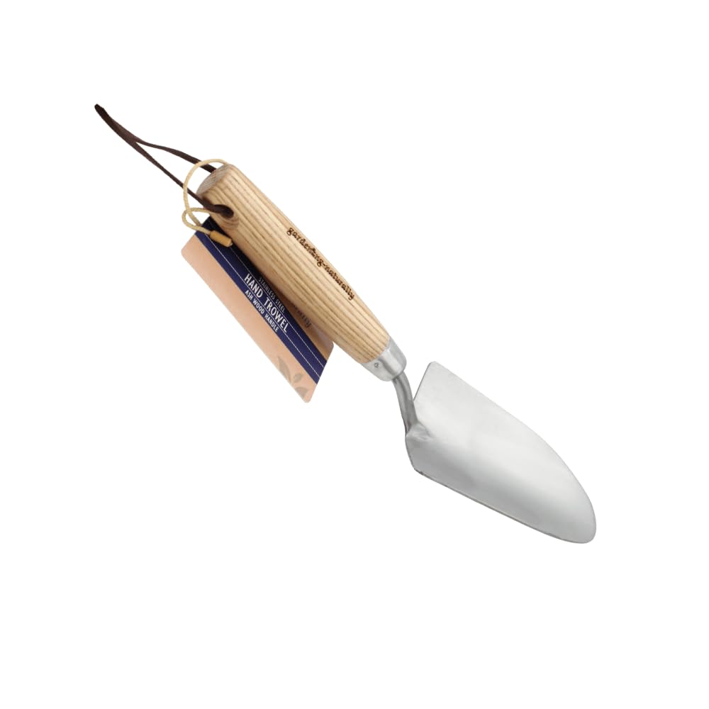 Hand Trowel for Planting and Potting, Stainless Steel Blade, Ash Wood Handle, Garden Tool for Pots Beds and Raised Planters