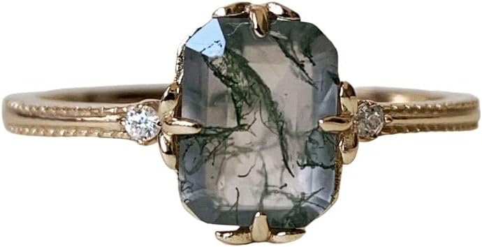 YESLADY レッドガーネット 婚約指輪 エメラルドカット 6x8mm 1月