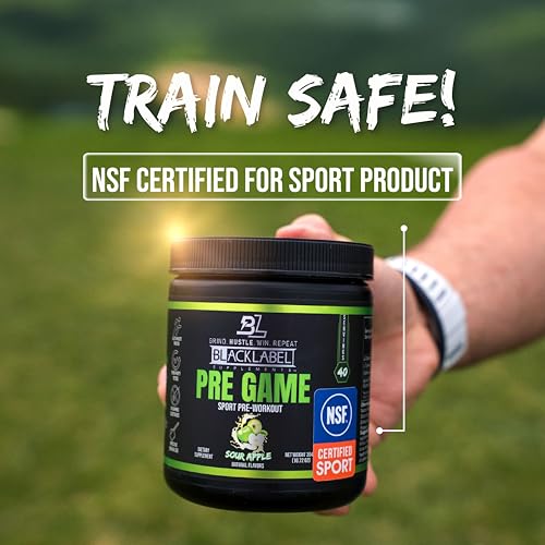 Image of Blacklabel Supplements PRE-Game Pre Workout Powder, Sour Apple (40 Servings) - NSF Certified for Sport - Customizable 150mg Caffeine for Energy and Focus - Low-Stimulant Pre Workout for Men and Women