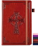 CAGIE Leather Lined Journal Notebook for Men & Women, Debossed Cross, 320 Pages 100 GSM Thick Paper, A...