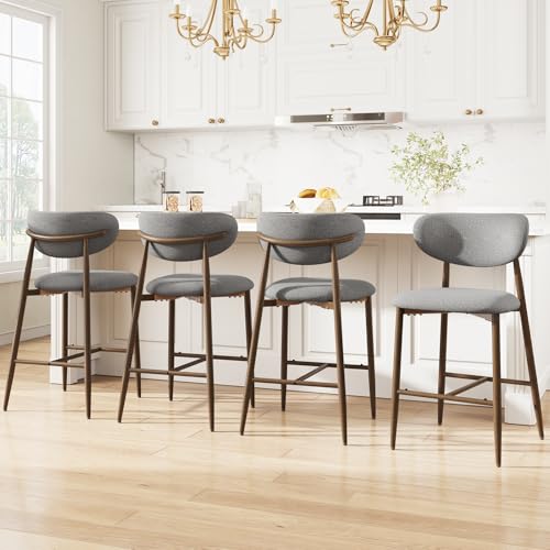 Image of MALOL Bar Stools Set of 4, Counter Height bar stools, Kitchen Bar Stools with Backs, Modern Upholstered, Modern Bar Stools with Metal Legs for Kitchen Island, Counter, Light Grey