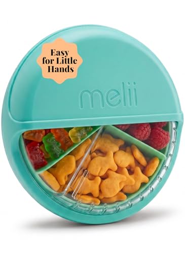 Image of melii Spin Snack Container | 3-Compartment Rotating Snack Box with Sliding Window, BPA-Free, Dishwasher Safe, Portable Snack Container for Kids Ages 3+ (Blue)