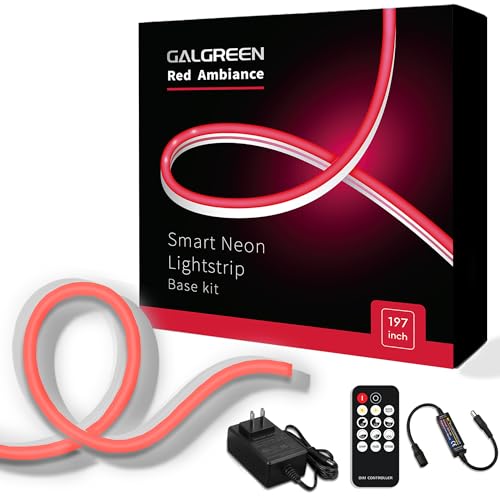 Image of Neon Rope Lights, 16.4ft Rope Lights with Dimmable Remote and Adapter, Waterproof Flexible Smart Led Strip Lights for Bedroom, Super Bright, DIY Neon Sign, Indoors Outdoors Wall Decor, Red