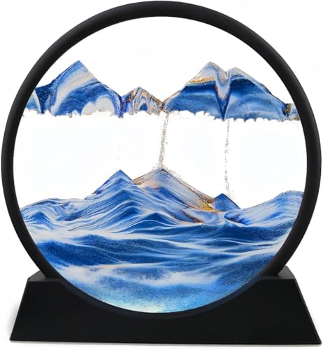 Image of VAAYUT 3D Moving Sand Art Picture Glass Liquid Painting Natural Landscape Showpieces for Home Decor, Antique Gifts for Kids, Office Desktop Decoration, Desk Table Decorative Items, [ Deep Sea Blue ]