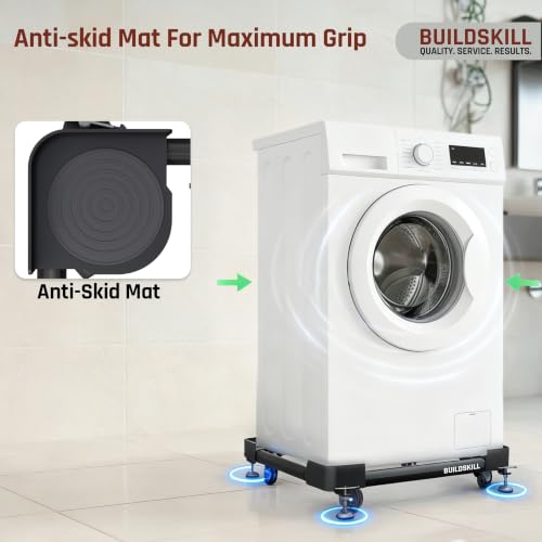 Image of BUILDSKILL Full Metal Washing Machine Stand | 360 Rotating Wheels | Anti-skid Rubber Pads | Compatible with Front & Top Load 7kg-10kg, Refrigerators, Dishwashers, Room Coolers | 160Kg Load Capacity