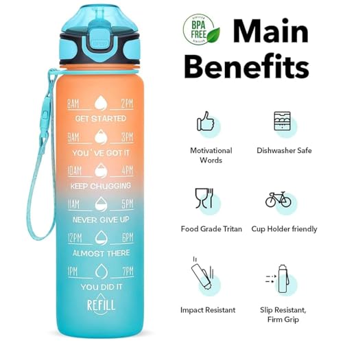Image of Oblivion Water Bottle - Cute Print Motivational Gradient Water Bottle with Flip-Top, Multicolor Leakproof Lid, BPA Free Reusable Daily Hydration Bottle for Multiuse (Purple-Green Gradient Bottle, 2)
