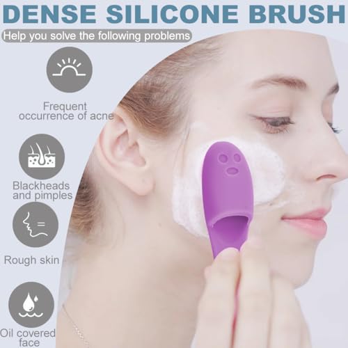 UEIOAVL Manuelle Gesichtsbürsten, 2 Stück Nasenbürsten Silikon-Fingerspitzen zum Entfernen von Mitessern weiche Reinigungsbürste zum Entfernen von Mitessern (lila, blau)
