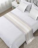 Gray Beige Stripe Bed Runner Scarf Cal King Size, Modern Art Horizontal Striped Luxury Bed Throw Runners & Scarves for Twin Full Queen King Foot of Bed, Bedroom Hotel Wedding Room Decoration, 102'x20'
