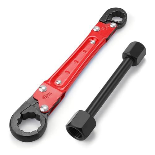 DigiGlow 5-Color Angle Stop Wrench Kit | High-Precision Adjustable Valve Tool for Bathroom/Kitchen Plumbing | All-in-One Wrench & Socket Set for Plumbers & DIYers (Red)