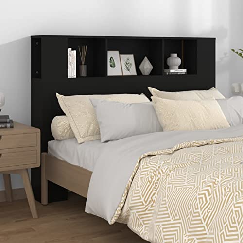 Festnight Tête de lit,tête de lit avec Rangement, tête de lit Bois,Tete de lit pour Adulte,Design Mural,Rangement supplémentaire,Le complément Parfait à la Chambre 140x18,5x104,5 cm-Noir Cover