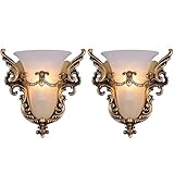Qufute Vintage Wall Sconce Angel 1-Light Wings Style Antique Gold Wall Sconce with Frosted Glass Shade Unique Resin Wall Bedside Lamp for Living Room Hallway Bedroom (Angel-2)