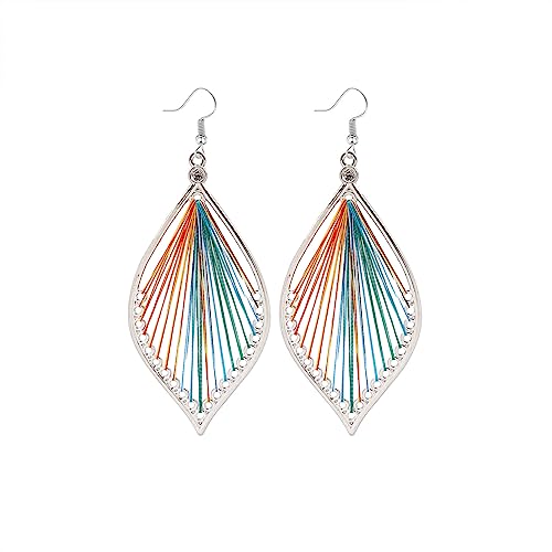 Bohemian Colorful Leaf Dangle Earrings for Women,Handmade Lightweight Feather Drop Earring Statement Jewelry Gifts
