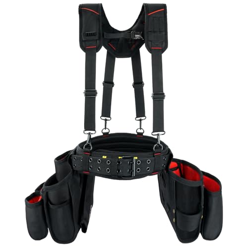 Image of MELOTOUGH Tool Belt with Suspenders Electrician Tool Bag Suspenders Framers Combo Apron Tool Belt Construction Tool Pouch Suspenders Heavy Duty Carpenter Suspension Rig(RED)