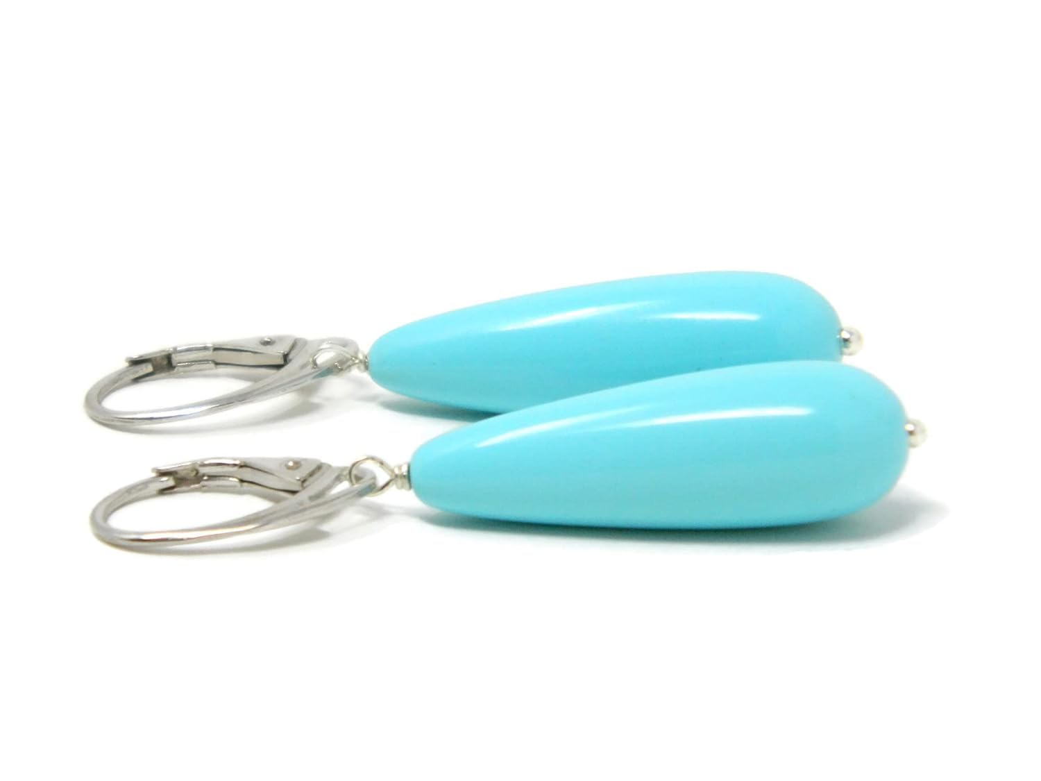 Orecchini Pendenti Donna in Pasta di Turchese - Goccia 10x30 mm – Chisura a monachella - Argento 925 – Gioielli Artigianali Made in Italy – Nickel Free - DodiGioielli