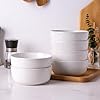 AmorArc Cereal Bowls Set of 6 for Kitchen 26oz Stoneware Soup Bowls Set for CerealSoup Modern Kitchen Bowls for Meal Dishwasher Microwave Safe Reactive White