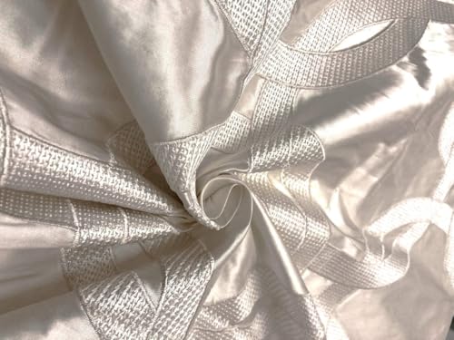 Tissu taffetas brodé 100% soie haut de gamme coloris blanc ivoire