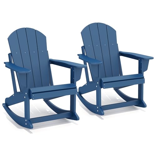 GREENVINES Adirondack-Rocking-Chairs | Set of 2 | HDPE Plastic | Porch Rocker Chair | for Outdoor Patio Deck | Weatherproof | Blue Blue 2PCS