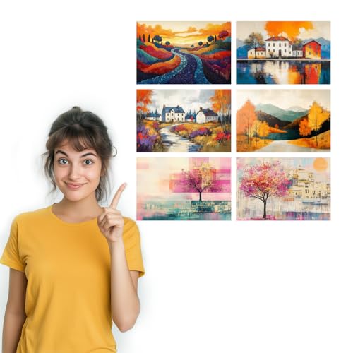 Image of SiddArtify Abstract Landscape Wall Art Poster Print Set - Colorful Countryside Decor for Living Room Bedroom Office - 12x18 inch Board Pack of 6