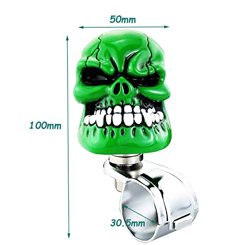 Lunsom Steering Wheel Knob, Skull Shape Driving Power Handle Control Suicide Knob Spinner Car Turning Aid Helper Fit Most Vehicle (Green)