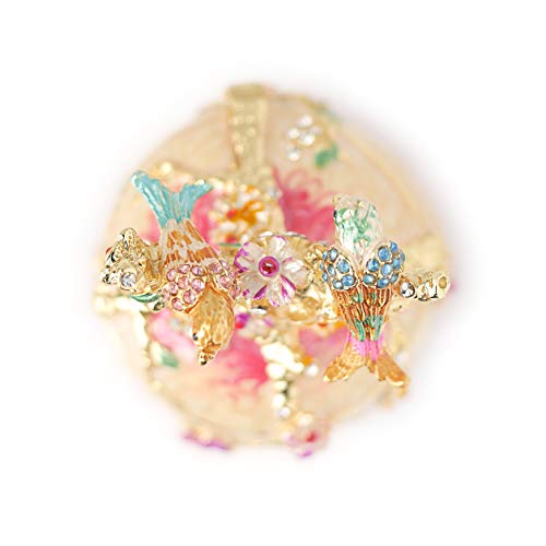 Apropos Rare Hand Printed Vintage Style Love Bird Colorful Rhinestone Jewerly Trinket Box/Faberge Egg #TOP6