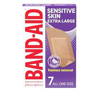 BAND-AID Brand Adhesive Bandages for Sensitive Skin, Hypoallergenic First Aid Bandages with Painless Removal, Stays on When Wet & Suitable for Eczema Prone Skin, Extra Large Size, 7 ct
