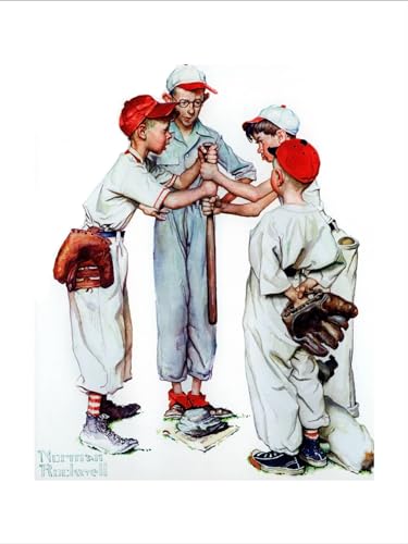 ART.COM Stretched Canvas Print Four Sporting Boys: Baseball by Norman Rockwell, 12x162