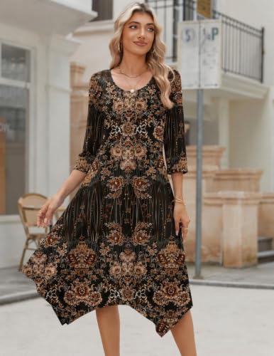 Image of Zeagoo Midi Dresses Women 2026 Dress 3 /4 Sleeve Casual Dresses with Pockets A Line Summer Beach Sundress