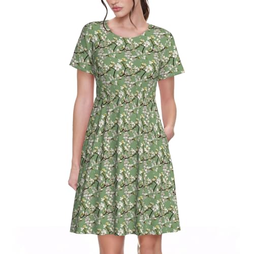 Robe d'été à manches courtes haut de gamme Dogwood Blossoms fluide