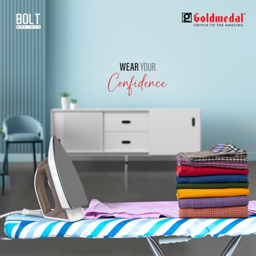 Image of Goldmedal Bolt 1000W Dry Iron | Non-stick Weilburger Premium Double Coated Soleplate | 5 Fabric Setting |1.8 Meter Cord | Thermal Fuse For Additional Safety| 2.5 Years Warranty | Light Weight (Grey)