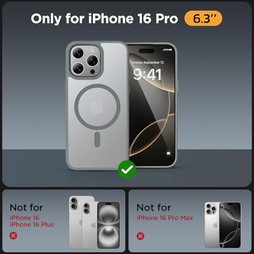 Image of Miracase Magnetic Series for iPhone 16 Pro Case [Compatible with MagSafe] [with 2X Screen Protectors] Military-Grade Protection, Anti-Fingerprint, Slim Phone Case for 16 Pro 6.3 inch - Gray