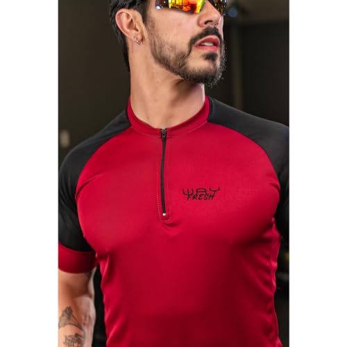 Camisa de Ciclismo Masculina Manga Curta Way Fresh Vinho Proteção UV Slim Confortável Pro Bike (BR,