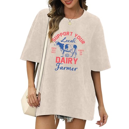 Cayxatiu Breastfeeding Shirts for Women Zipper Maternity Nursing Shirt Postpartum Friendly Funny Oversized Graphic Tees(Apricot M)