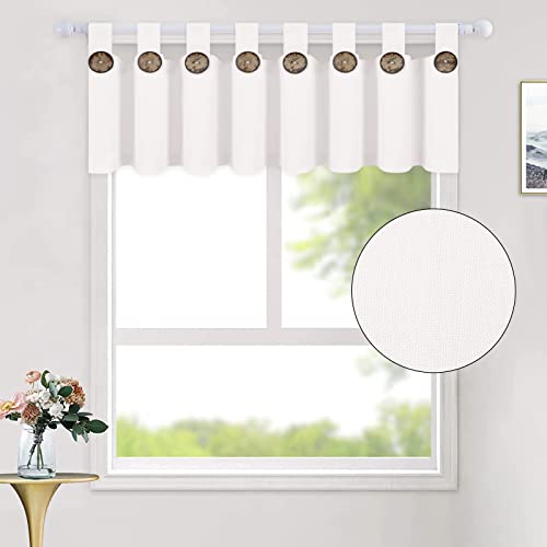 Bleum Cade White Kitchen Valance Curtains Cotton Blend Farmhouse Valances Tab Top Boho Rustic Button Window Valances Light Filtering Small Window Curtain For Cafe Bathroom Bedroom Drapes 52''W X 18''L thumb #1