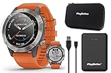 Garmin Fenix 6 Sapphire (Titanium/Orange Band) Power Bundle | with PlayBetter Portable Charger, Screen Protectors & Protective Hard Case | Multisport GPS Smartwatch | Heart Rate, Maps | 010-02158-13