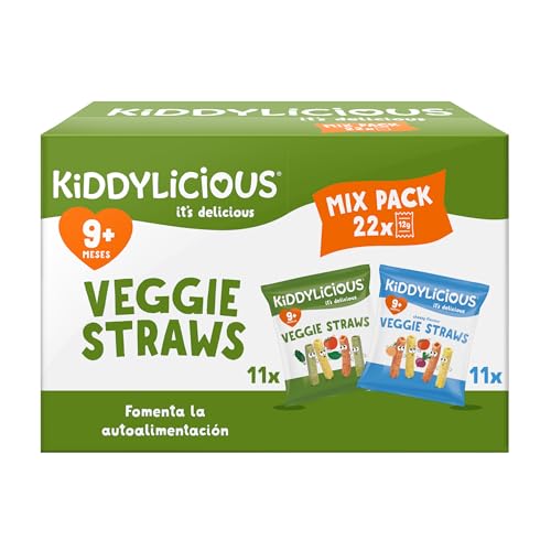 Kiddylicious Veggie Straws Mix Pack | Deliciosos Snacks para Bebés | A Partir de 9 Meses | 22 Packs de 12g | 264g