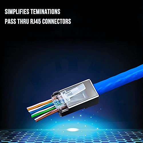 Conector RJ45 Cat6a 23AWG Pass Through Dorado 50 piezas miniatura 3