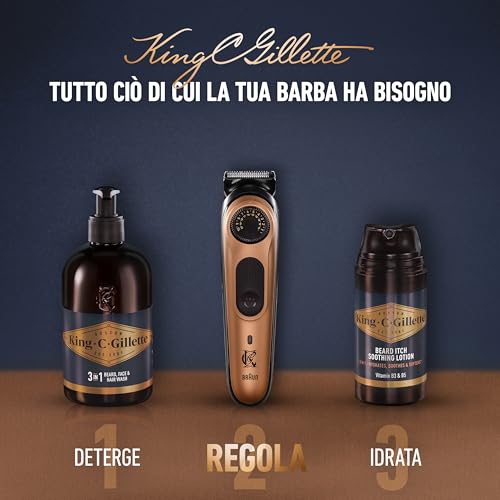 King C. Gillette Rasoio Elettrico Barba Pro, Regolabarba Uomo Con 40 Impostazioni Di Lunghezza E Rifinitore Precisione, Spazzolina Di Pulizia, 4 Pettini Intercambiabili, Caricatore, Custodia Con Zip - 6