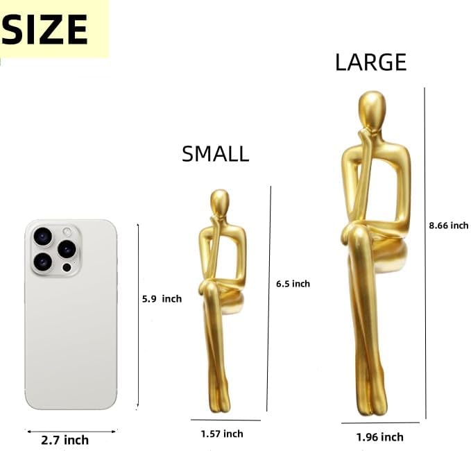 Miniatura 5 de Decoración dorada para el hogar, juego de 3 esculturas de pensador, decoración de oficina, decoración moderna de resina abstracta en el estante mesa