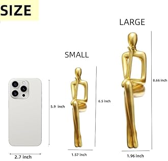 Gold Home Decor Thinker Statue Accents, Set of 3 Thinker Sculptures Office Decor Modern Abstract Resin Decoration on Shelf Table Desk for Living Room Office Bedroom (Small Gold)