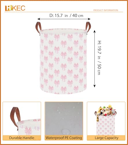 Image of 19.7 inch Laundry Basket,Dirty Clothes Hamper,Waterproof Storage Bin,Room Decor(Shimmer Bowknot)