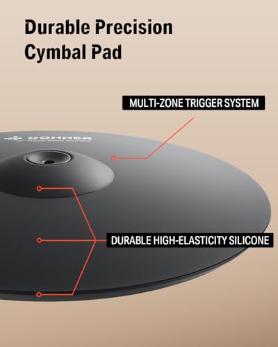 Donner Mute Cymbal for Electronic Drum Set, 17-inch Triple-Zone Crash/Ride Cymbal for Electric Drum Kit, 3 Zone E Cymbal for Digital Drum (CYB-17T) - image 6