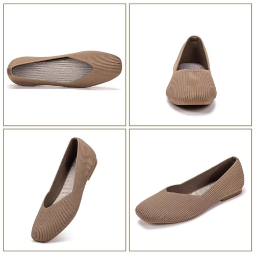 Image of Frank Mully Womens Casual Flat Shoes Square Toe Shoes Knitted Work Flat Comfort Dressy Flat Shoes for Daily Washable
