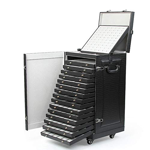 7777777 Jewelry Cases High-Grade PU Leather Jewelry Packaging Jewelry Storage Jewelry Box Crocodile Pattern Trolley Case Jewelry Exhibiting Box Password Lock Universal Wheel,Gray