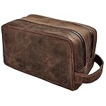 RUSTIC TOWN Full Grain Leather Travel Toiletry Bag - Cosmetic Ditty Kit Organizer (Dark Brown)