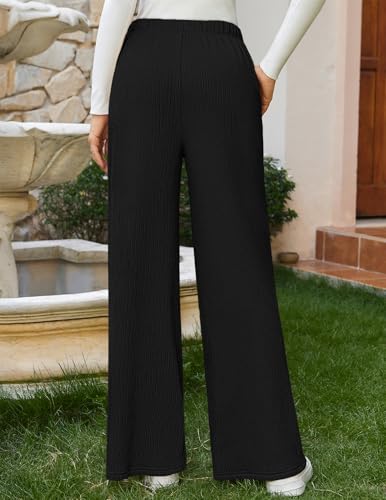 MEROKEETY Women's Wide Leg Palazzo Pants Flowy Pleated Elastic High Waisted Casual Trousers with Pockets3