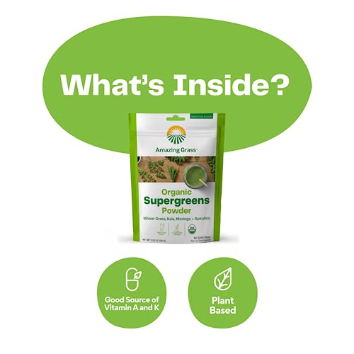 Thumbnail image for Amazing Grass Super Greens Booster: Greens Powder Smoothie Mix with Spirulina, Moringa, Wheat Grass & Kale Smoothie Booster, Chlorophyll Providing Greens, 30 Servings